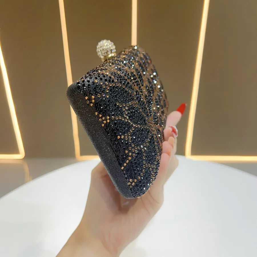 Elegant Shiny Rhinestone Evening Bag Fashionable Clutch Handbag Ladies Glittering Diamond High-End Sensation Square Polyester Box Bag