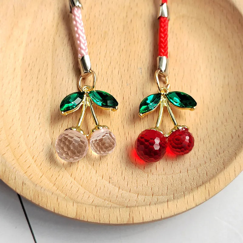 Cute Sweet Cherry Alloy Glass Bag Pendant Mobile Phone Chain