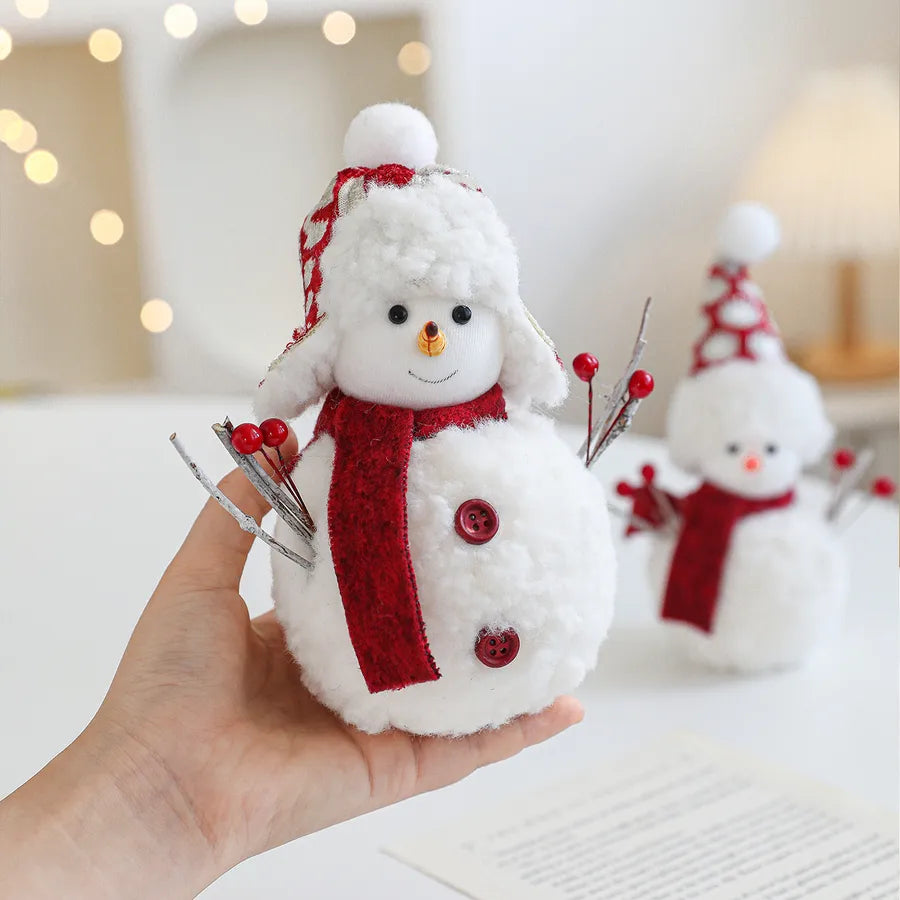 Plush Foam Christmas Snowman Decoration Red Scarf Desktop Display Window Arrangement Cute Doll Holiday Atmosphere Setup Decor