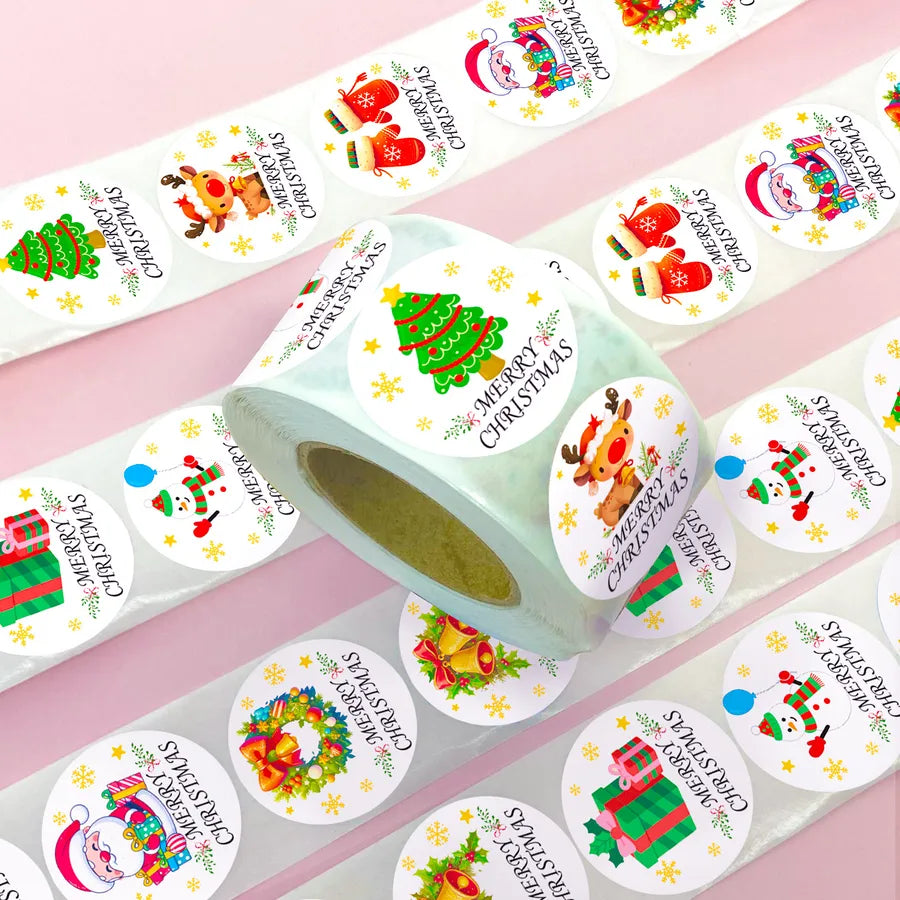 Christmas Tree Deer Cartoon Round Dot Stickers 500 Pieces Per Roll Festive Journaling Supplies Adorable Stationery Decals