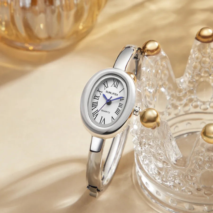 Sunlifex Zhang Jingyi Style Bathtub Bracelet Watch Women's New Luxury Sensation Quartz Watch Fashionable Oval Dial Single Fold Clasp