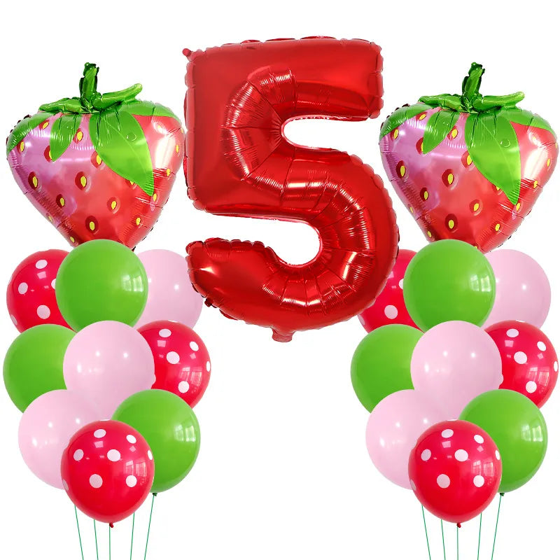 Casual Cute Number Strawberry Aluminum Film Birthday Festival Balloons