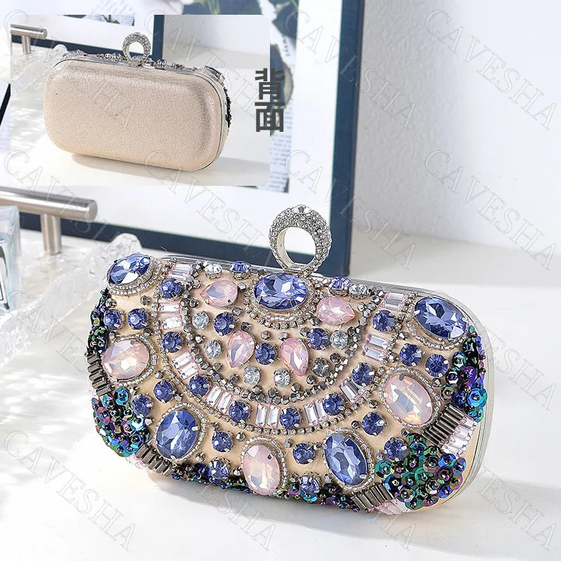 Handmade Beaded Diamond Shiny Handbag Single Shoulder Crossbody Qipao Ladies Bag Party Event Purse Fashionable Lock Buckle Closure