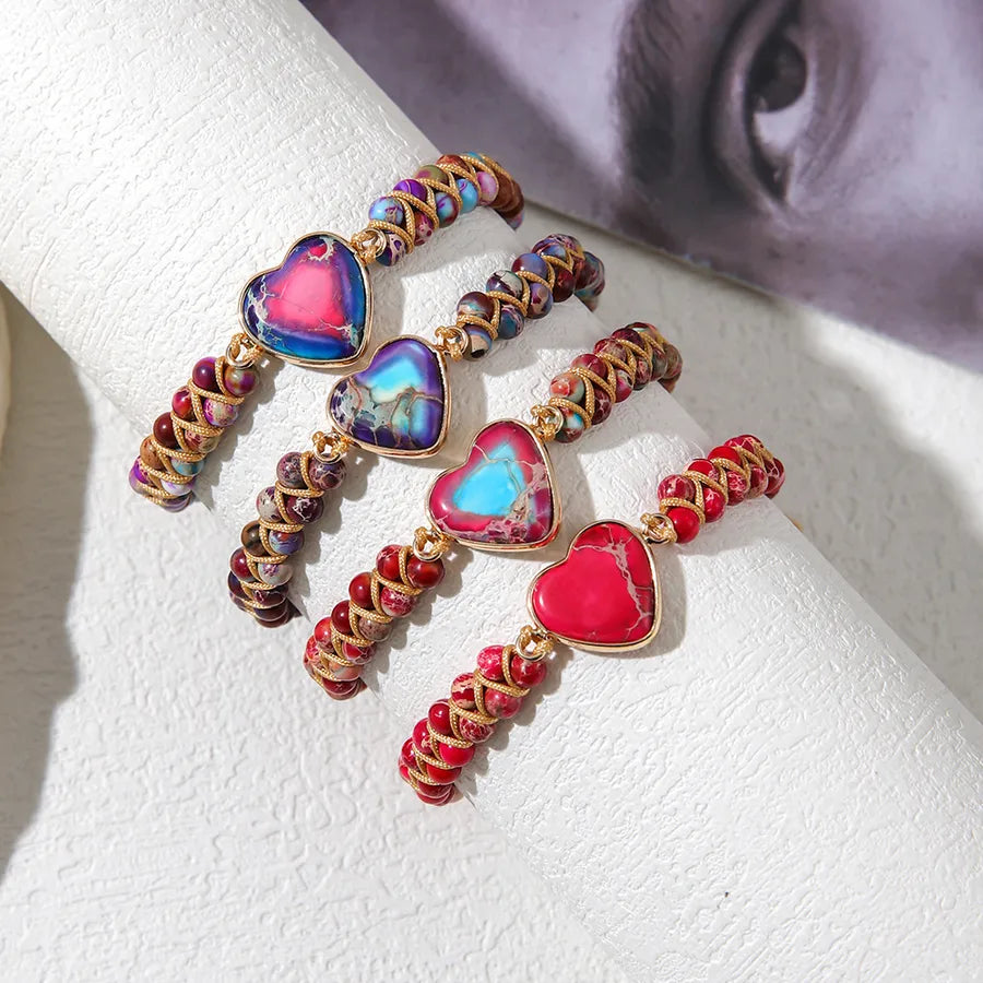 Retro Classic Style Heart Shape natural stone rope Drawstring Bracelets In Bulk