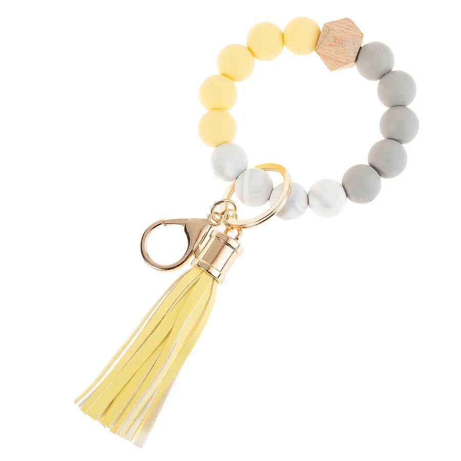 simple style color block silica gel beaded women's keychain 1 piece