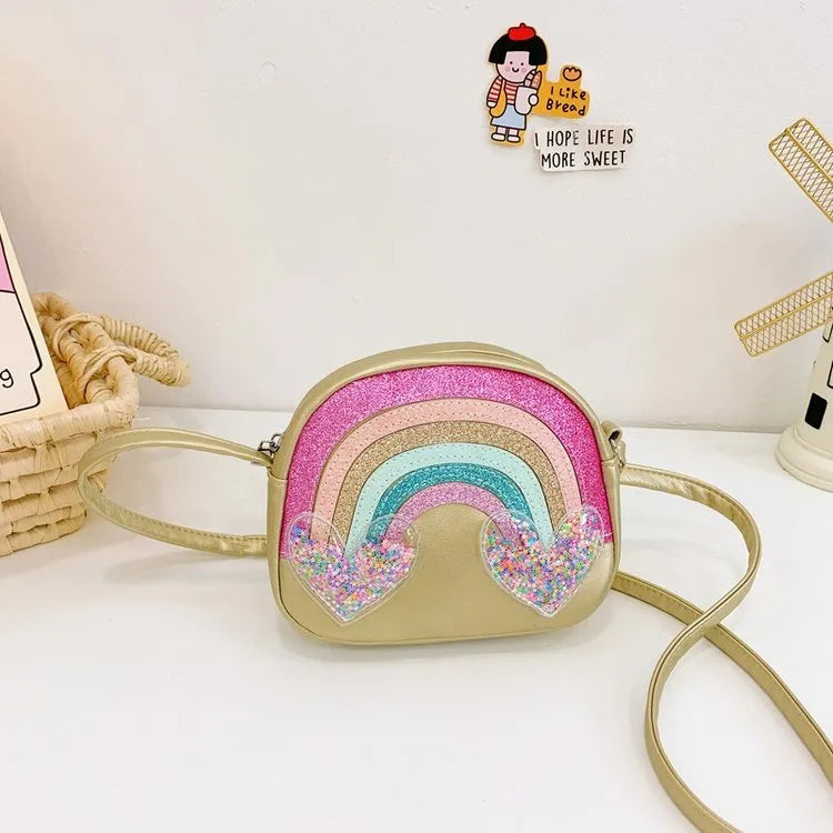 Girl'S Pu Leather Rainbow Cute Square Zipper Shoulder Bag