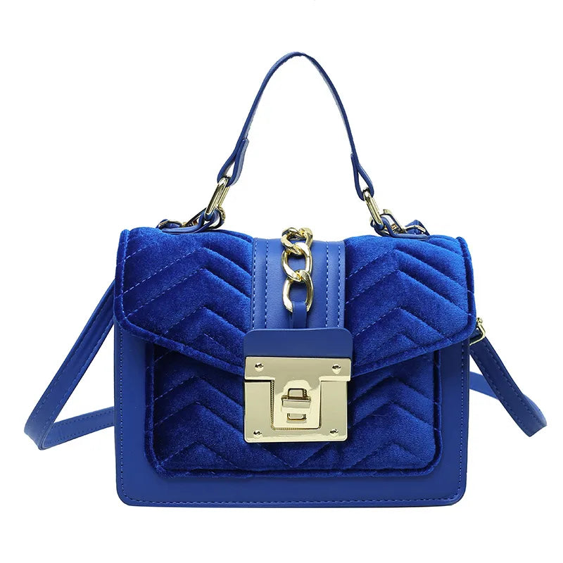 Women's Small velvet Solid Color Elegant Square Lock clasp Square Bag