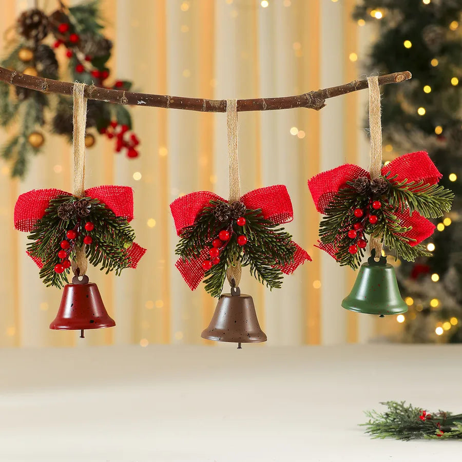 Iron Art Bell Butterfly Knot Red Fruit Pine Branch Decoration Christmas Tree Ornament Door Hanging Christmas Decorations