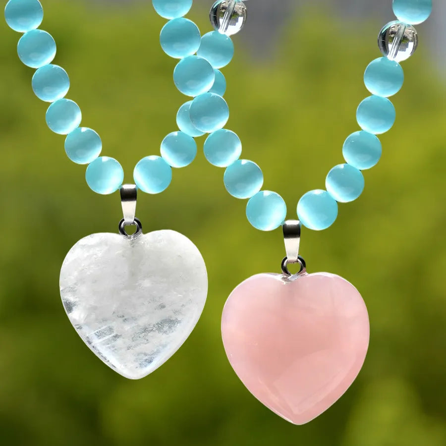 Modern Style Heart Shape Alloy natural stone Beaded Chain Pendant Necklace In Bulk