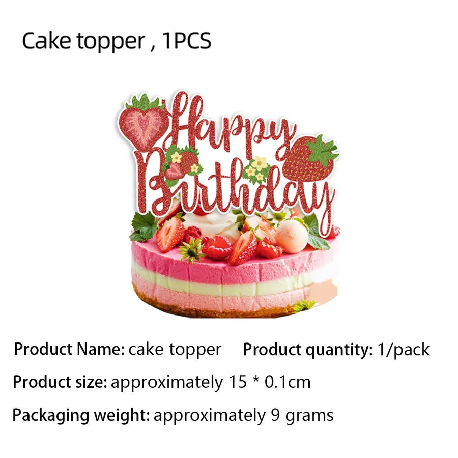 Birthday Sweet Strawberry Paper Birthday Decorative Props Party Supplies Cake Decorating Supplies