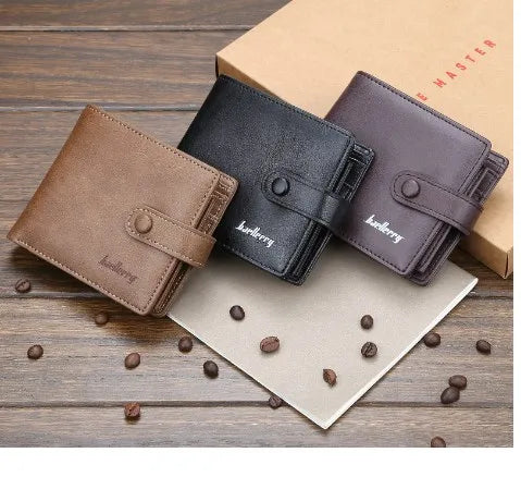men's solid color pu leather lock clasp small wallets