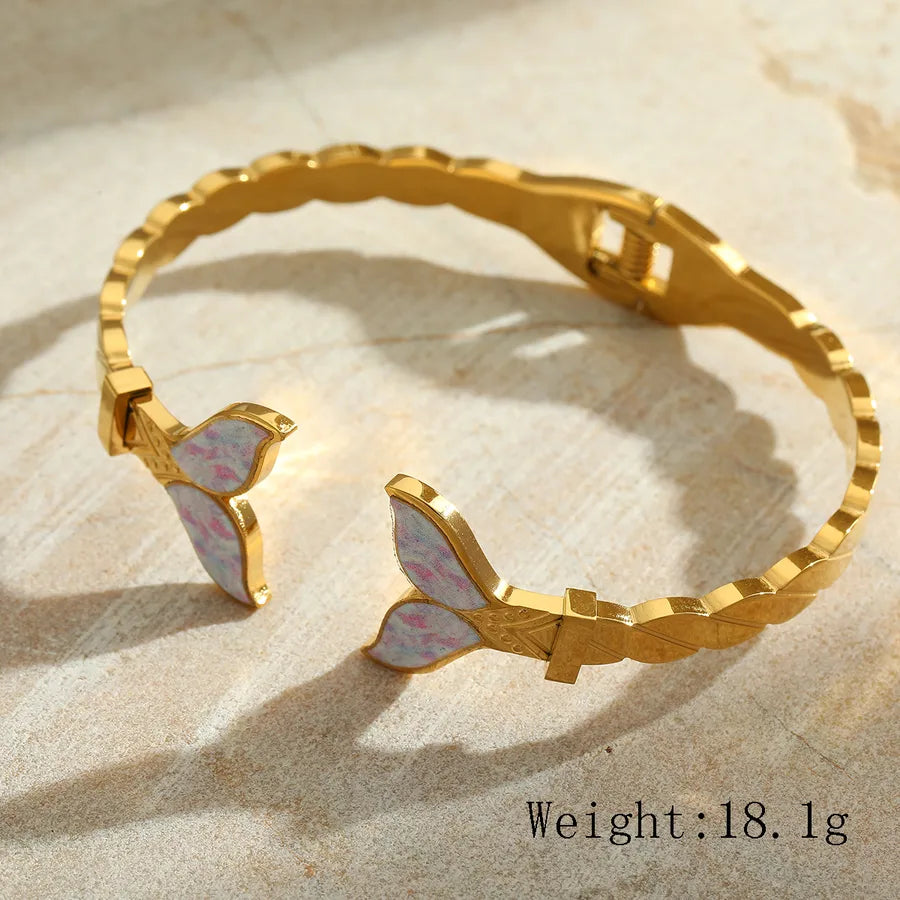 Casual Marine Style Simple Style Geometric Fish Tail 304 Stainless Steel 18K Gold Plated Imitation Pearl Bangle In Bulk