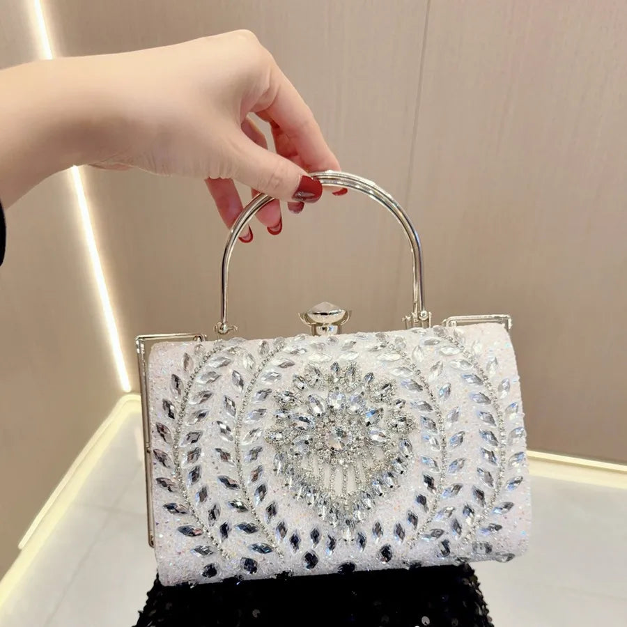 Black Silver White Pu Leather Solid Color Square Evening Bags
