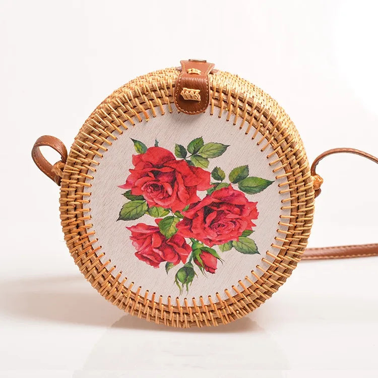 Special Sale Rattan Ins Butterfly Bag Mori Style Vintage Artistic Handmade Flower Petal Bag Woven Bag PU Belt