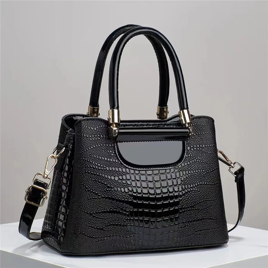 Texted bright leather stone crocodile leather bag handbag women's bag shoulder bag messenger bag foreign trade bags