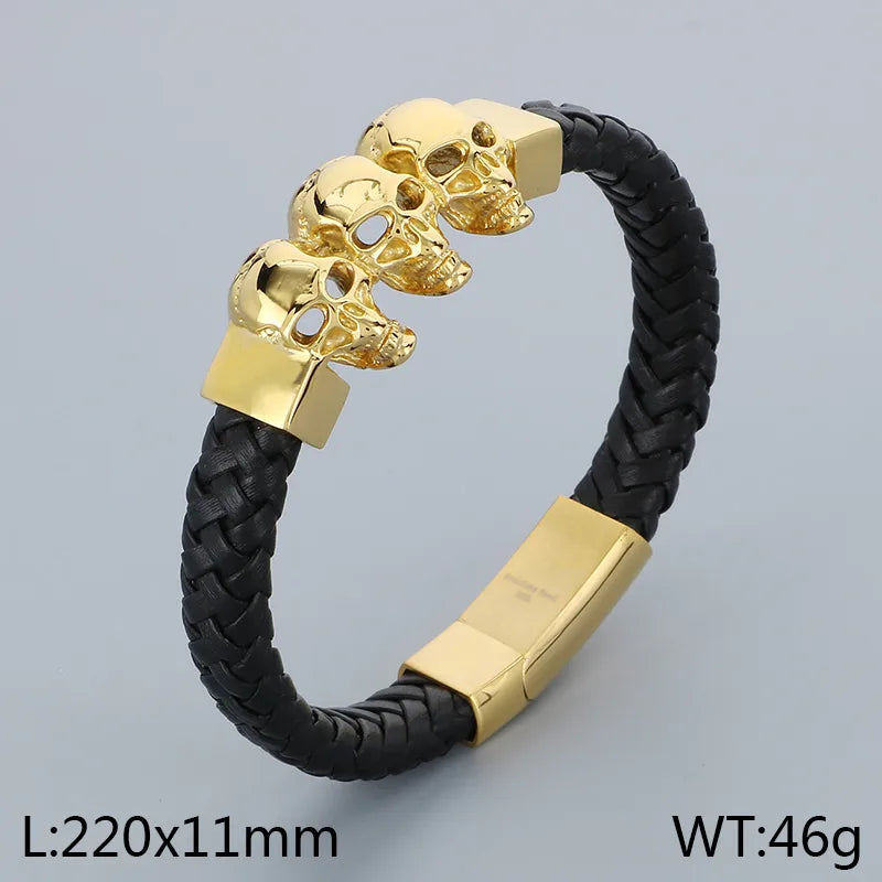 Business Color Block 304 Stainless Steel Leather Plating 18K Gold Plated Men's Bangle