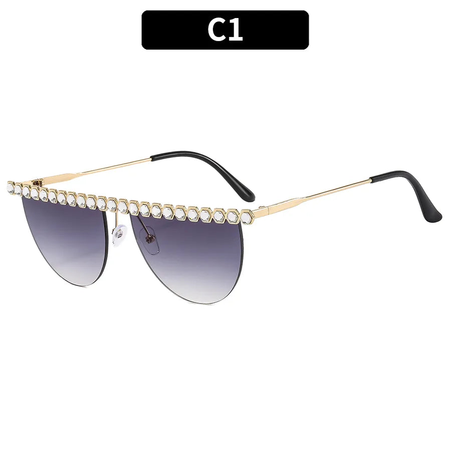 elegant glam luxurious solid color pc round frame frameless women's sunglasses