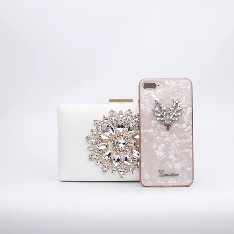 white red black pu leather flower rhinestone square evening bags