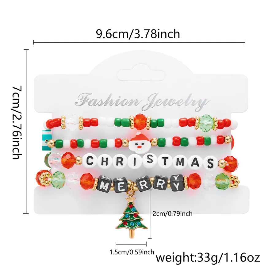 Handmade Christmas Themed Beaded Bracelet Set For Women Soft Clay Snowflake Letter Bracelets  Style