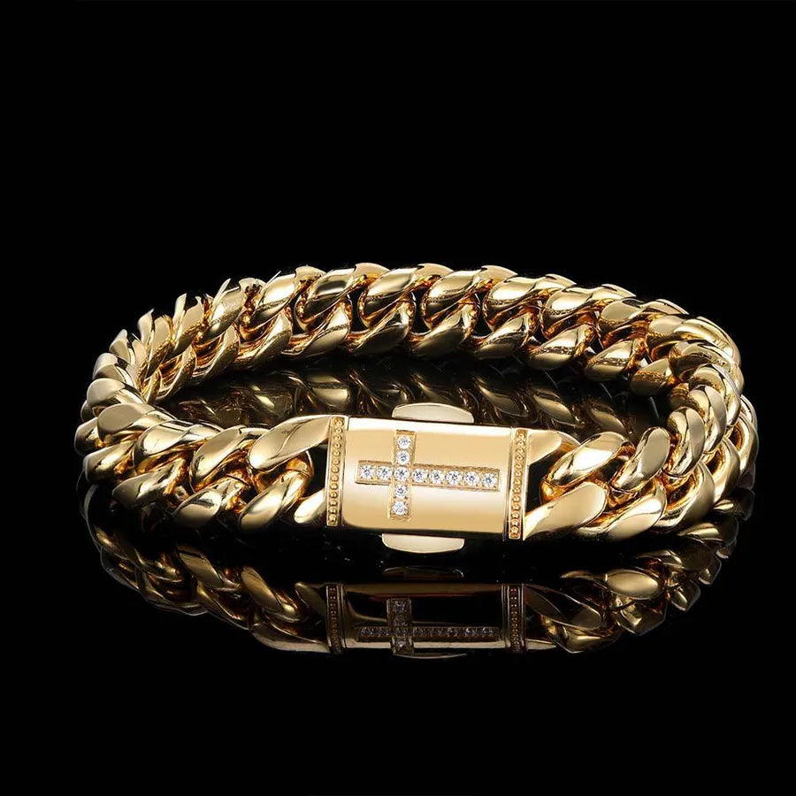 hip-hop fashion geometric cross stainless steel metal artificial gemstones bracelets