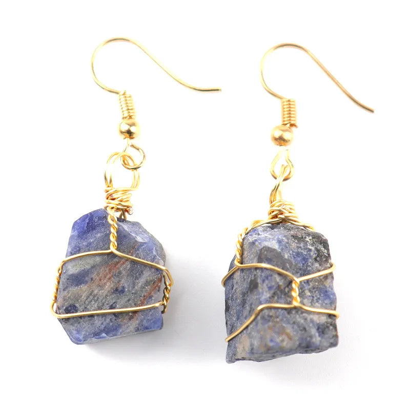 1 pair simple style irregular asymmetrical plating natural stone metal drop earrings