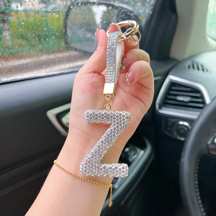 simple style letter rhinestone inlay rhinestones women's keychain