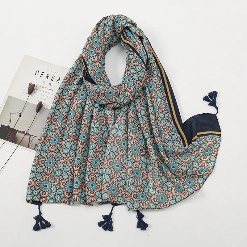 Women's Sweet Color Block Polyester Printing Scarf