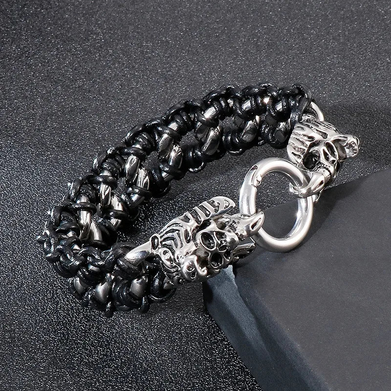 retro color block titanium steel braid men's bracelets