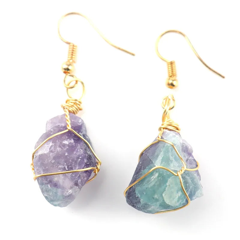 1 pair simple style irregular asymmetrical plating natural stone metal drop earrings