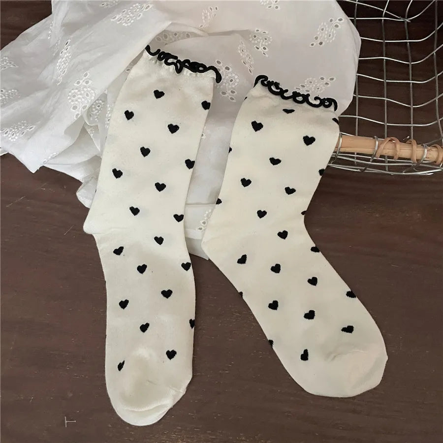 women's japanese style heart shape cotton crew socks a pair
