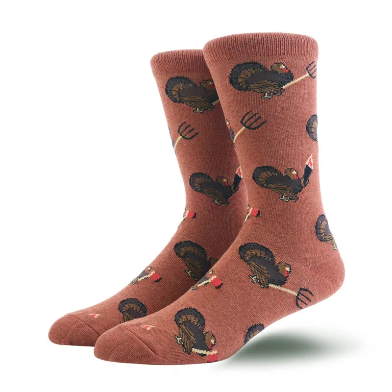 men's fashion animal cat elk nylon cotton jacquard crew socks