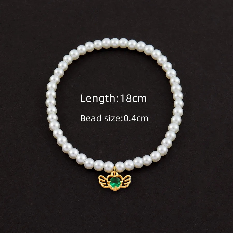 Elegant Simple Style Classic Style Angel Wings Artificial Pearl Copper Beaded Chain Beaded Bracelets Wholesale