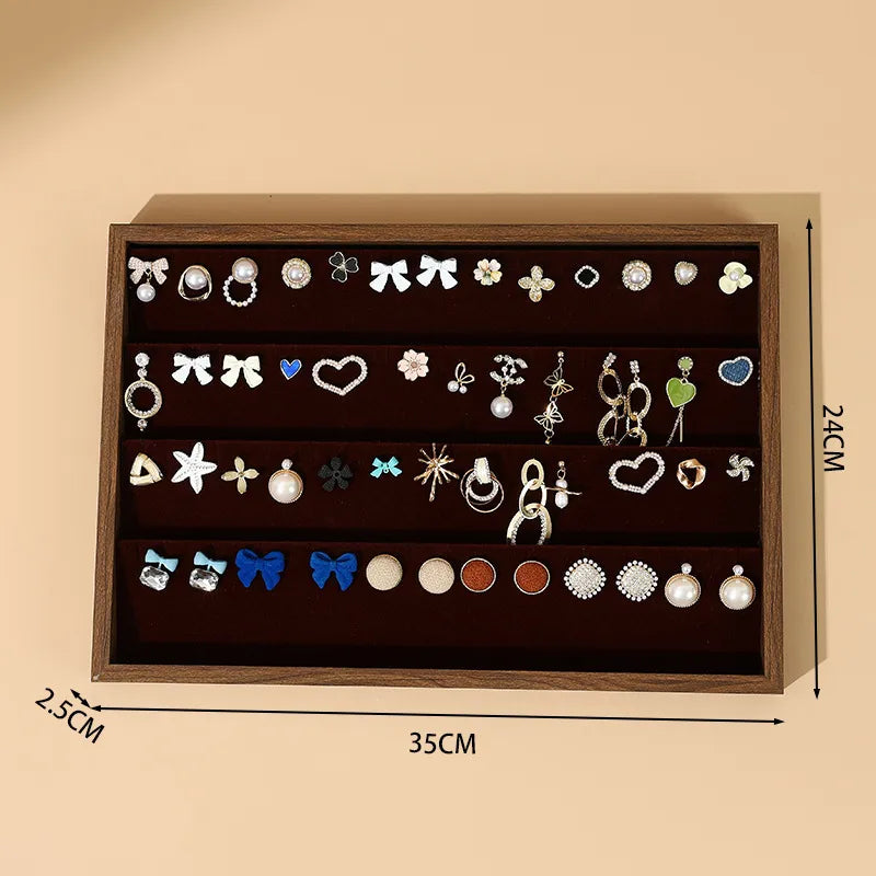 Jewelry Display Tray Earring Necklace Pendant Jewelry Storage Box Ring Plate Bracelet Show Props Wooden Texture High-End Feel