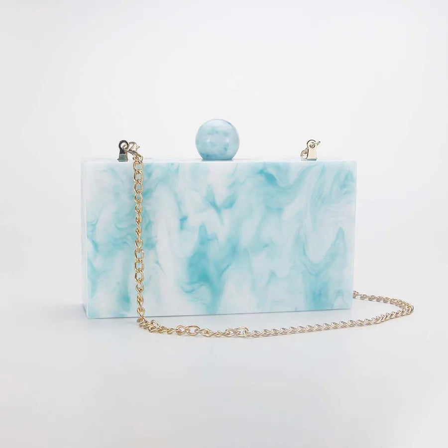 Pink Sky Blue Yellow Arylic Marble Square Evening Bags