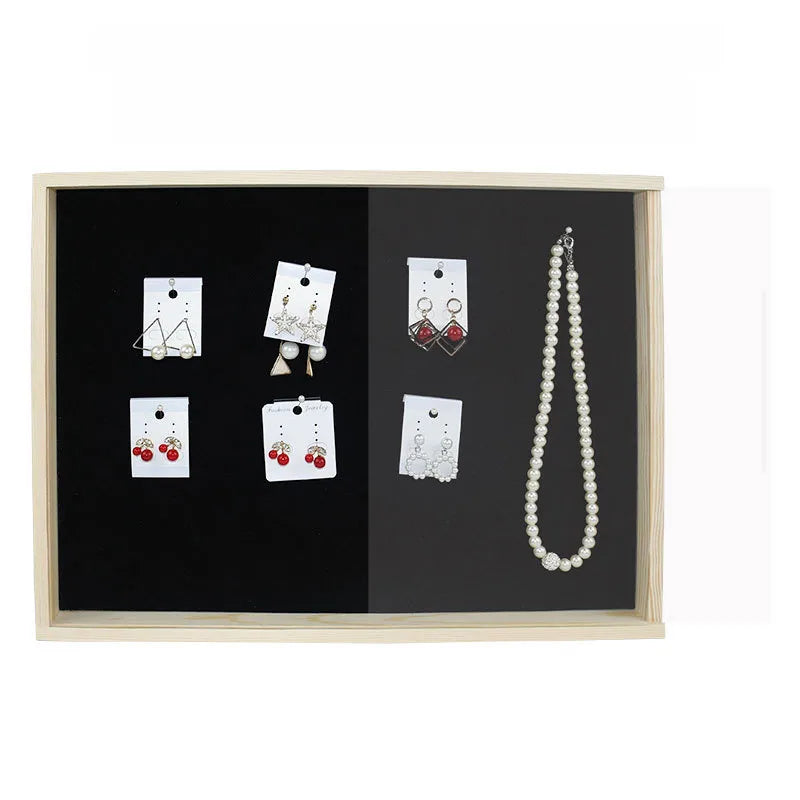 Solid wood dustproof jewelry box wall-mounted household earrings earrings display rack ring storage tray necklace earrings box