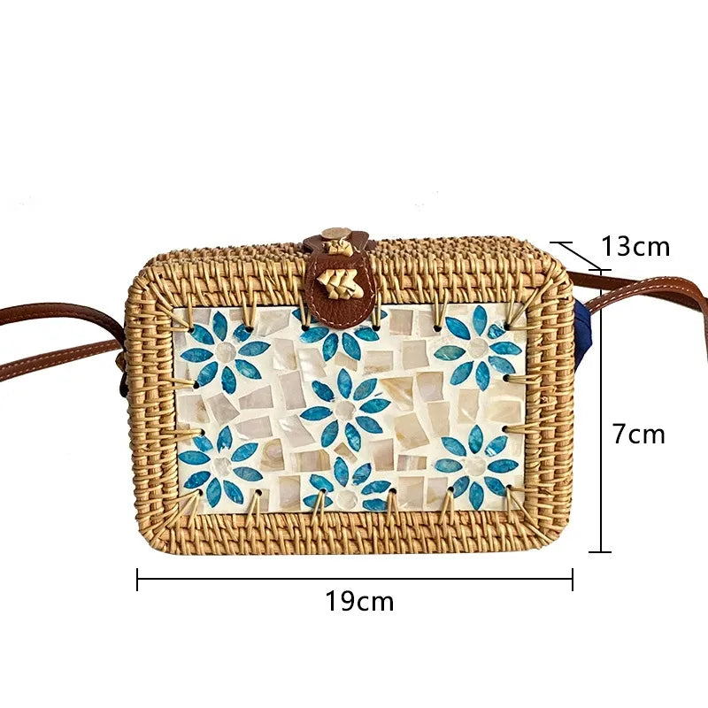 Nordic Rattan Bag ins Crossbody Mini Bag Retro Light Luxury Artistic Handmade Woven Single Shoulder Leather Buckle Bag