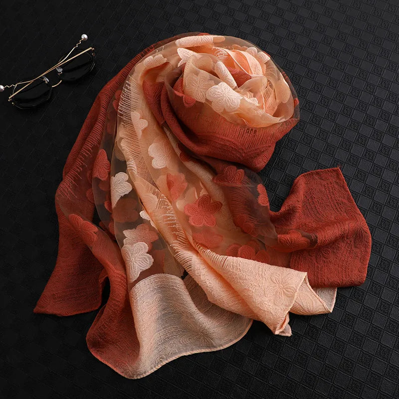 Women's Elegant Flower Polyester Silk Scarf