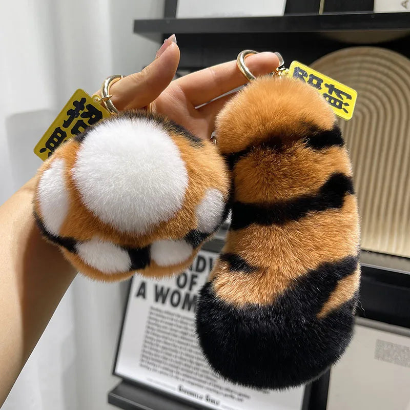 Simple Style Paw Print Plush Keychain