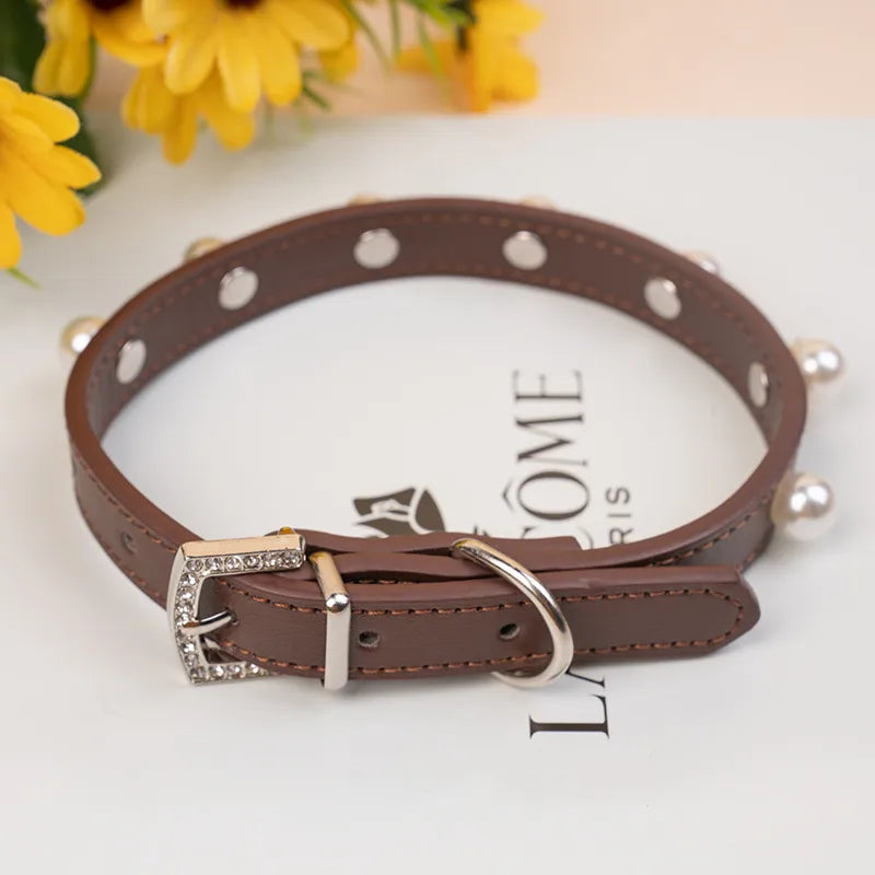 pet collar cat dog alloy brick buckle collar leather pet ring color adjustable big and small circles leather