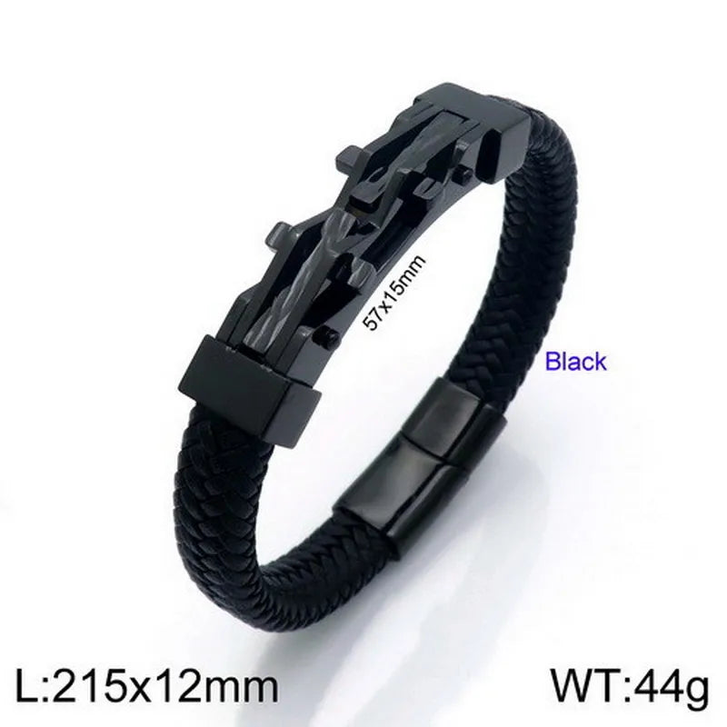 Hip-Hop Retro Geometric Stainless Steel Pu Leather Irregular Plating 18K Gold Plated Men's Bangle
