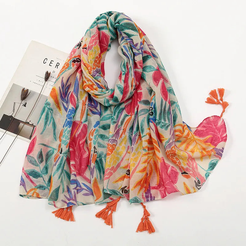 Women's Sweet Color Block Polyester Printing Scarf