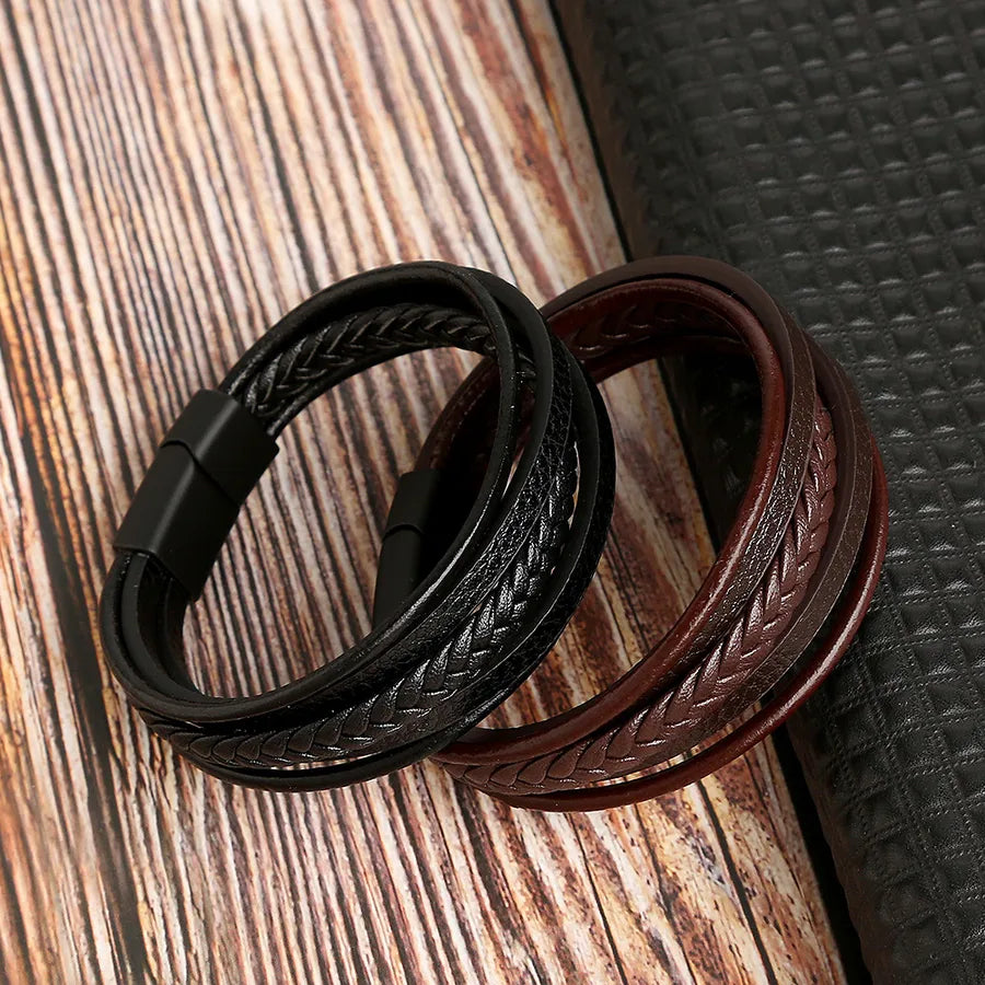 casual solid color alloy handmade men's wristband