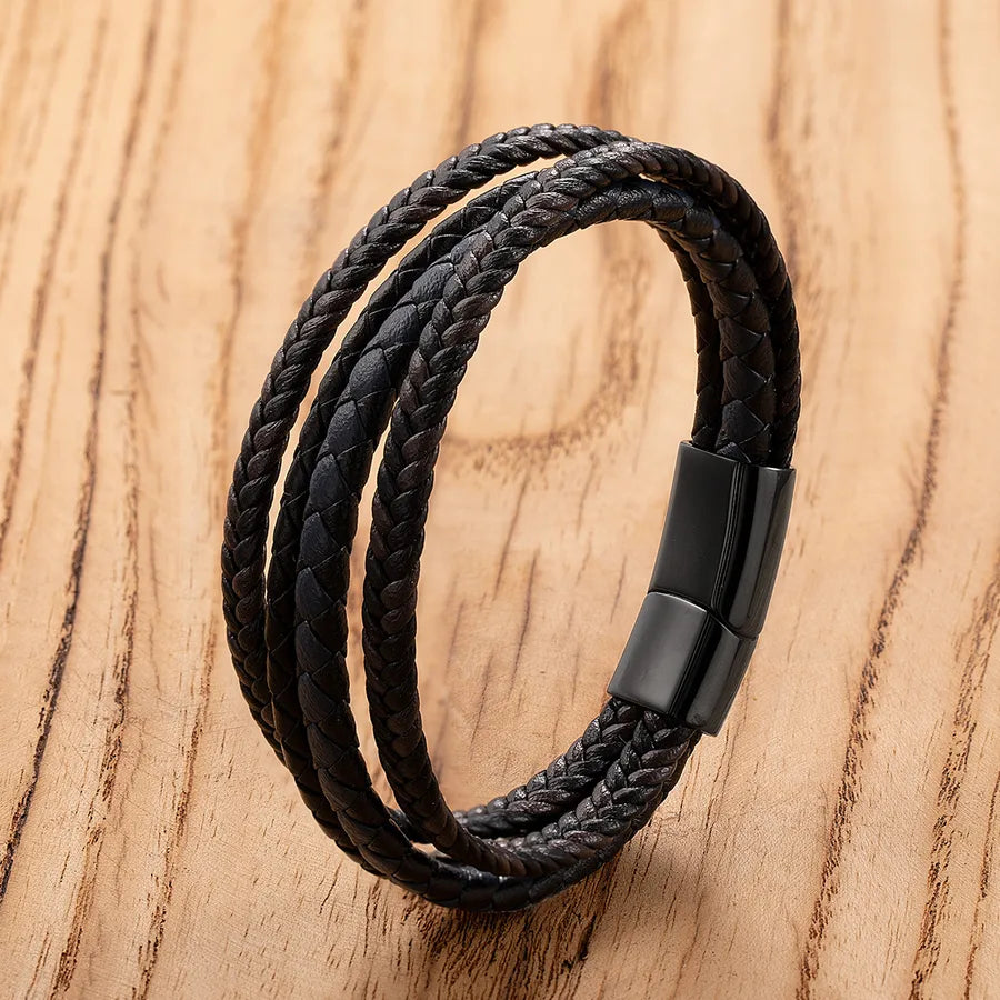 New Stainless Steel Bracelet Vintage Weave Leather Rope Bracelet Personality Multilayer Jewelry Men and Women Fashion Metal Accessories