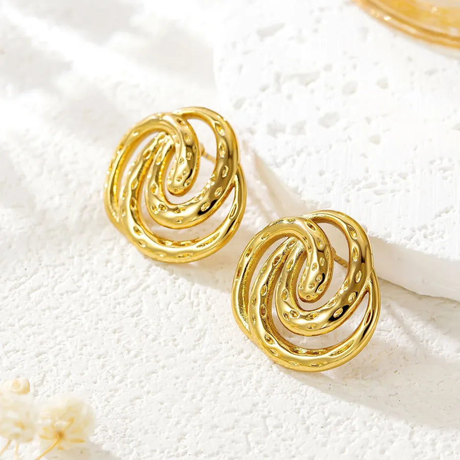 1 Pair Casual Vacation Irregular Geometric Curve Hollow Out 304 Stainless Steel Imitation Gold  Ear Studs