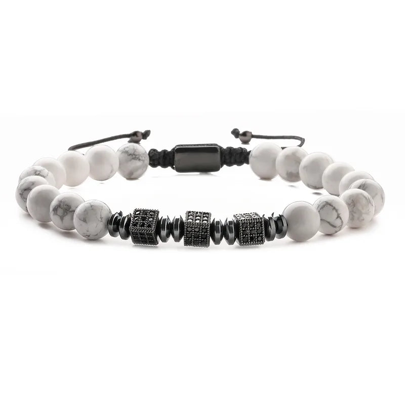 retro streetwear geometric tiger eye copper inlay zircon unisex bracelets