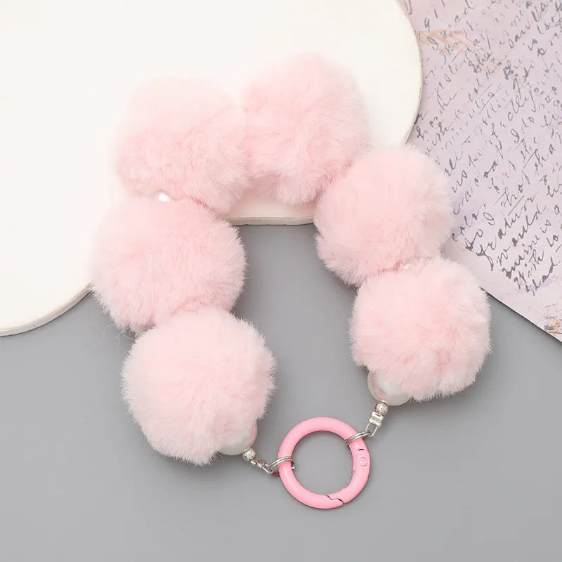 cute hairball plush beaded mobile phone chain