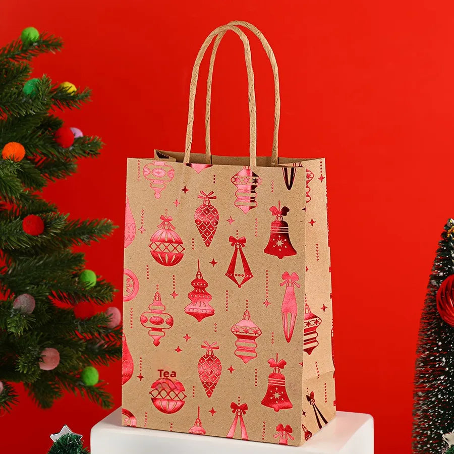 Christmas Snowflake Handbag Christmas Tree Deer Holiday Gift Bag Flat Bottom Party Kraft Paper Bag General Occasion Paper Bag