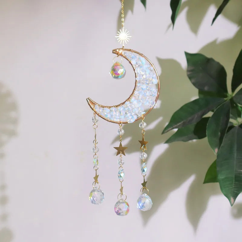 Simple Style Classic Style Geometric Star Moon Crystal Metal Suncatcher Wind Chime Wall Art