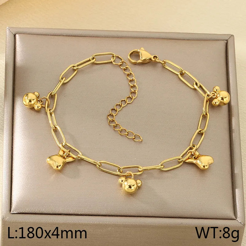 IG Style Vintage Style Cherry Ocean Butterfly 304 Stainless Steel 18K Gold Plated Paperclip Chain Bracelets In Bulk