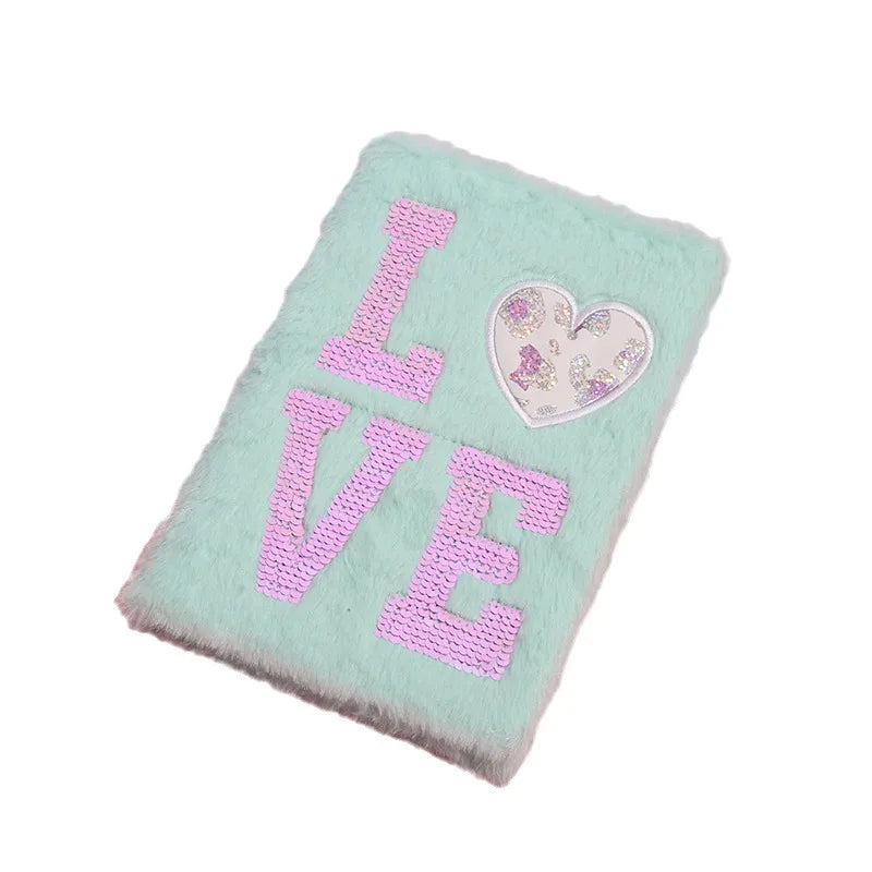 New Simple Shiny Plush Notebook Children's Colorful Notes Scrapbooking Book Cartoon Plush Student Memo Notebook Light Blue Pink Purple